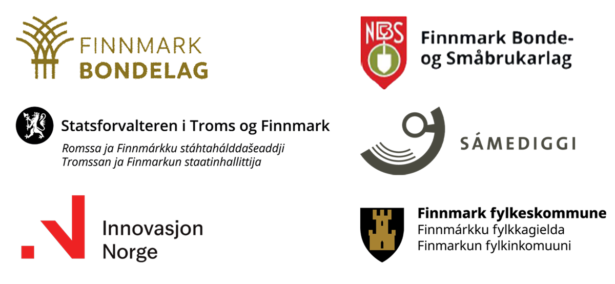 Samling av logoer fra bondelag, statsforvalter, sameting, Innovasjon Norge og Finnmark fylkeskommune